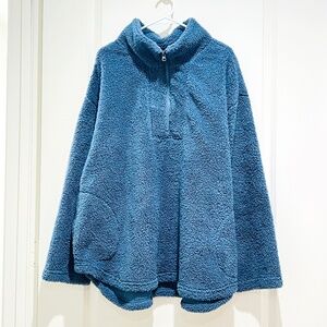 Koolaburra by UGG Sherpa 1/4 Zip Pullover Blue Coast Fleece Plus Size 3X cozy